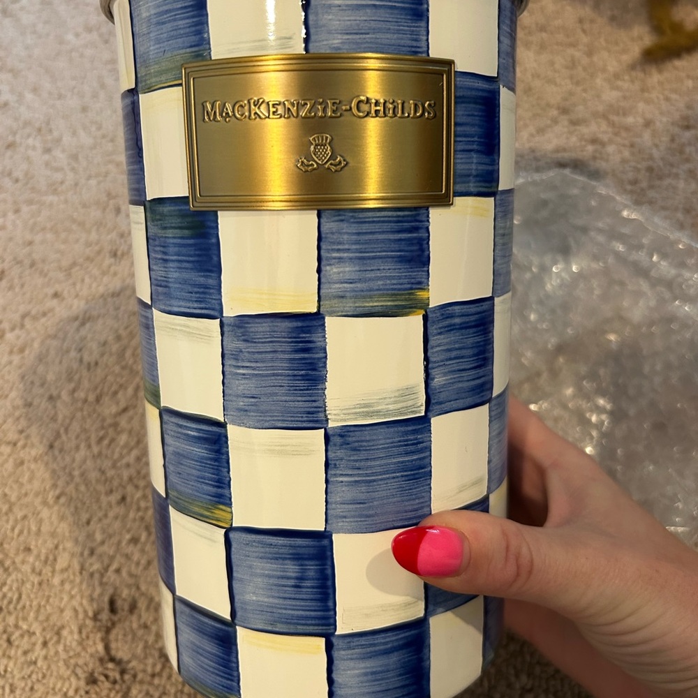 MacKenzie-Childs Blue and White Checkered Vase